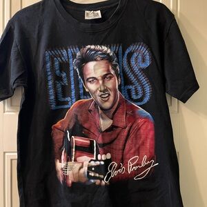 Black Short-Sleeve Graphic Tee with Elvis Presley Portrait